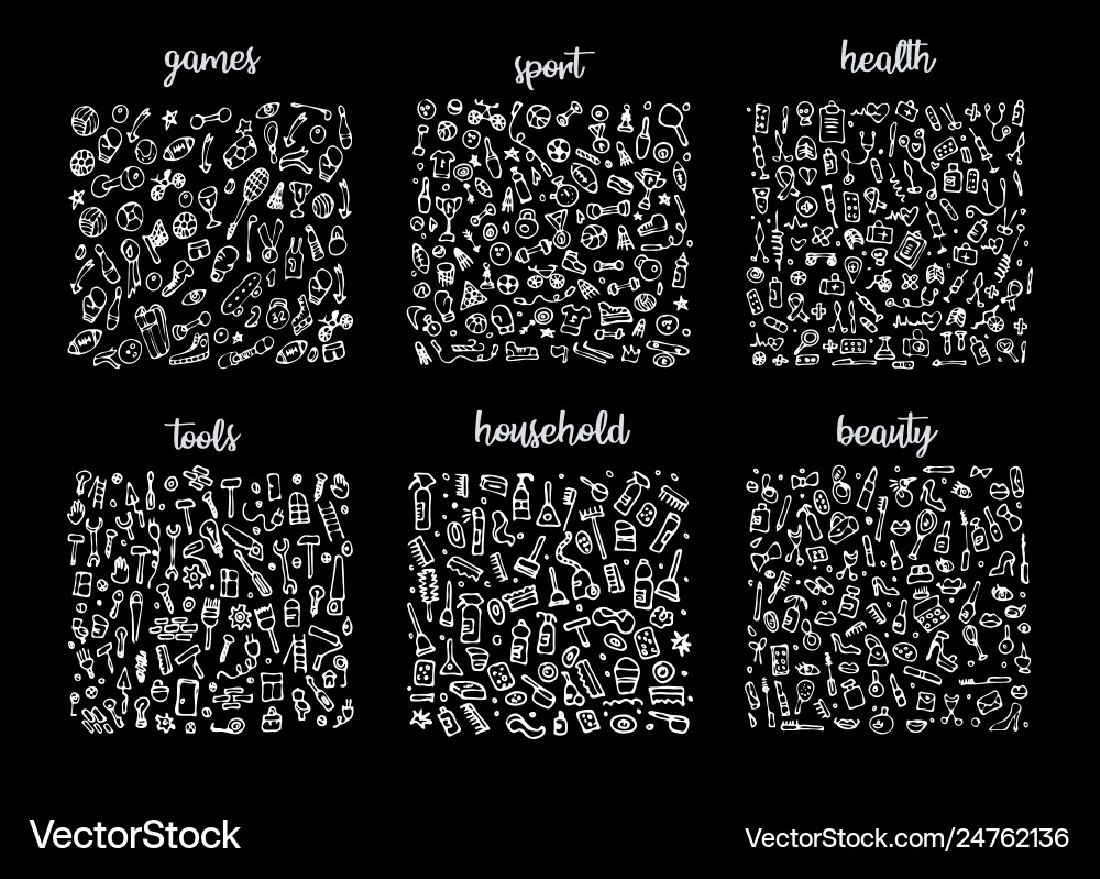 Hand drawn icons set and elements pattern digital Vector Image