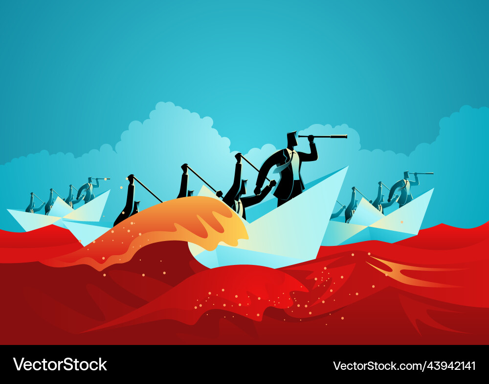 Businessmen with struggles wading the red sea Vector Image