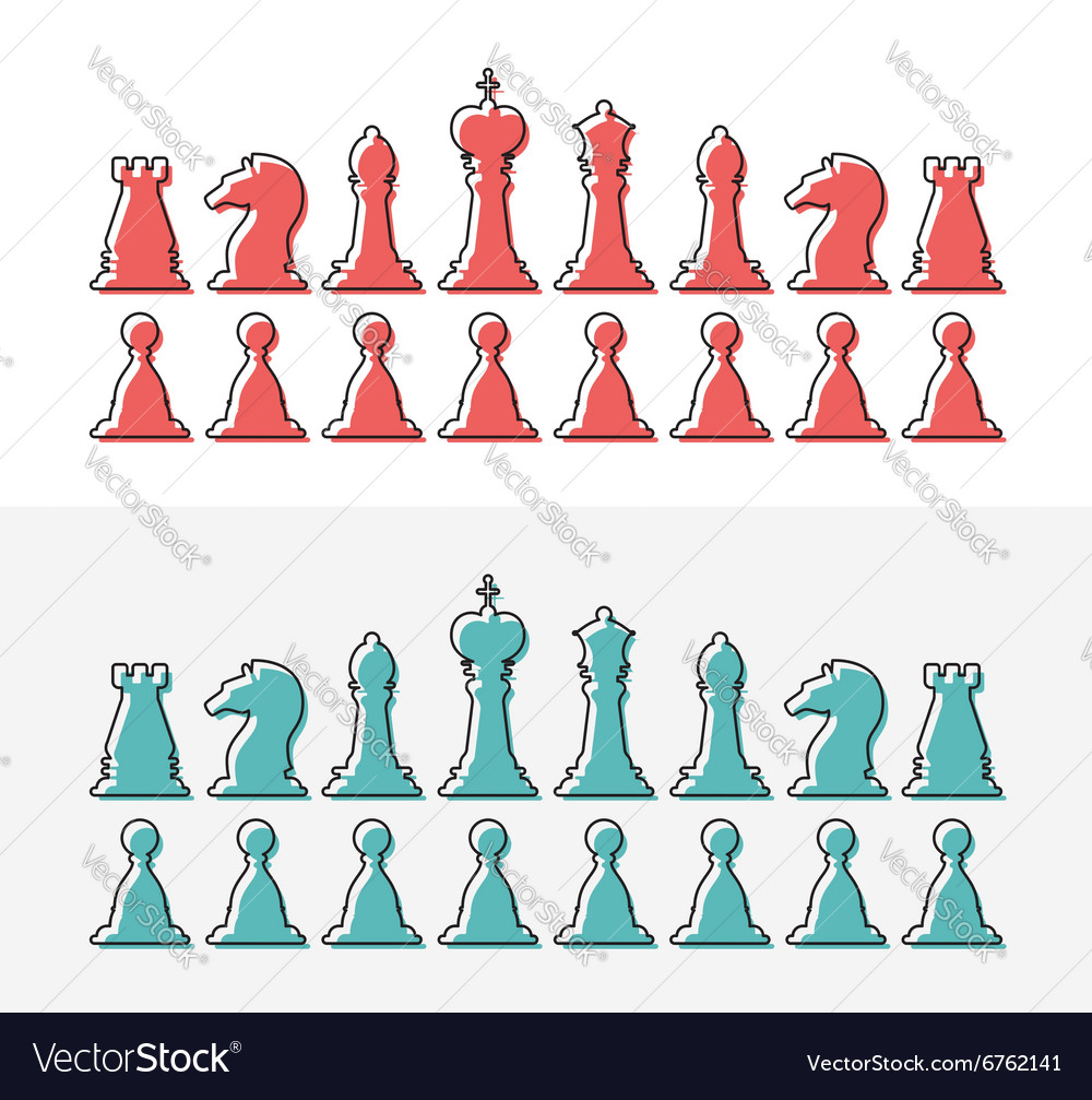 Flat Design Outline Chess Silhouettes Collection Vector Image