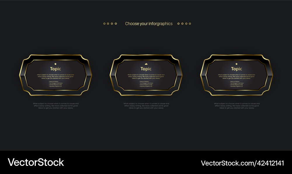 Gold option buttons design template three options Vector Image