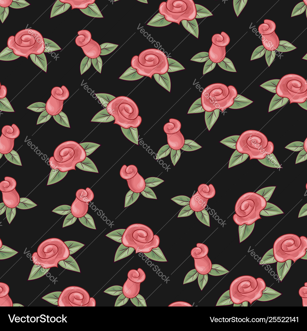 Roses seamless pattern on black background hand Vector Image