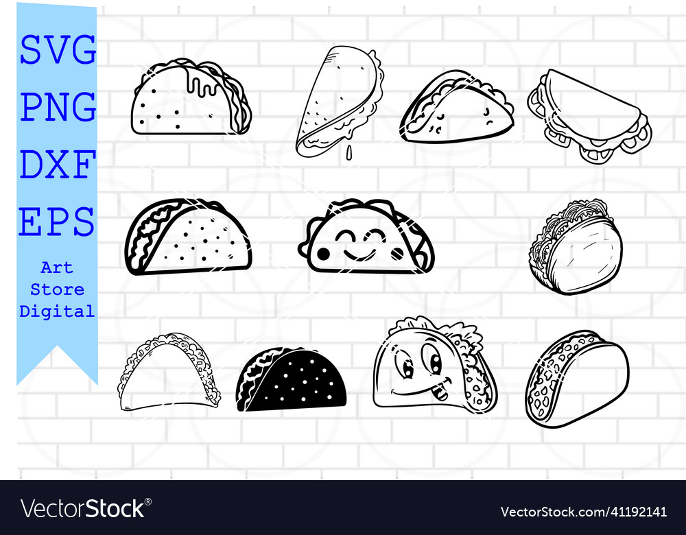 Taco svg bundle silhouette tuesday Royalty Free Vector Image