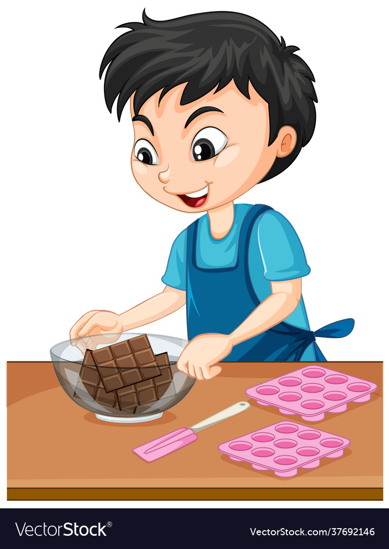 Cartoon character a boy with baking equipments Vector Image