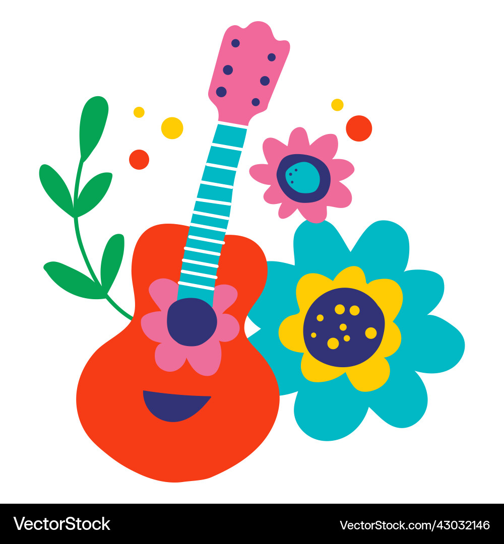 Guitar and flowers flat Royalty Free Vector Image