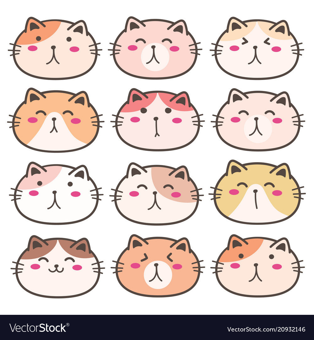 Hand drawn cute cat characters set Royalty Free Vector Image