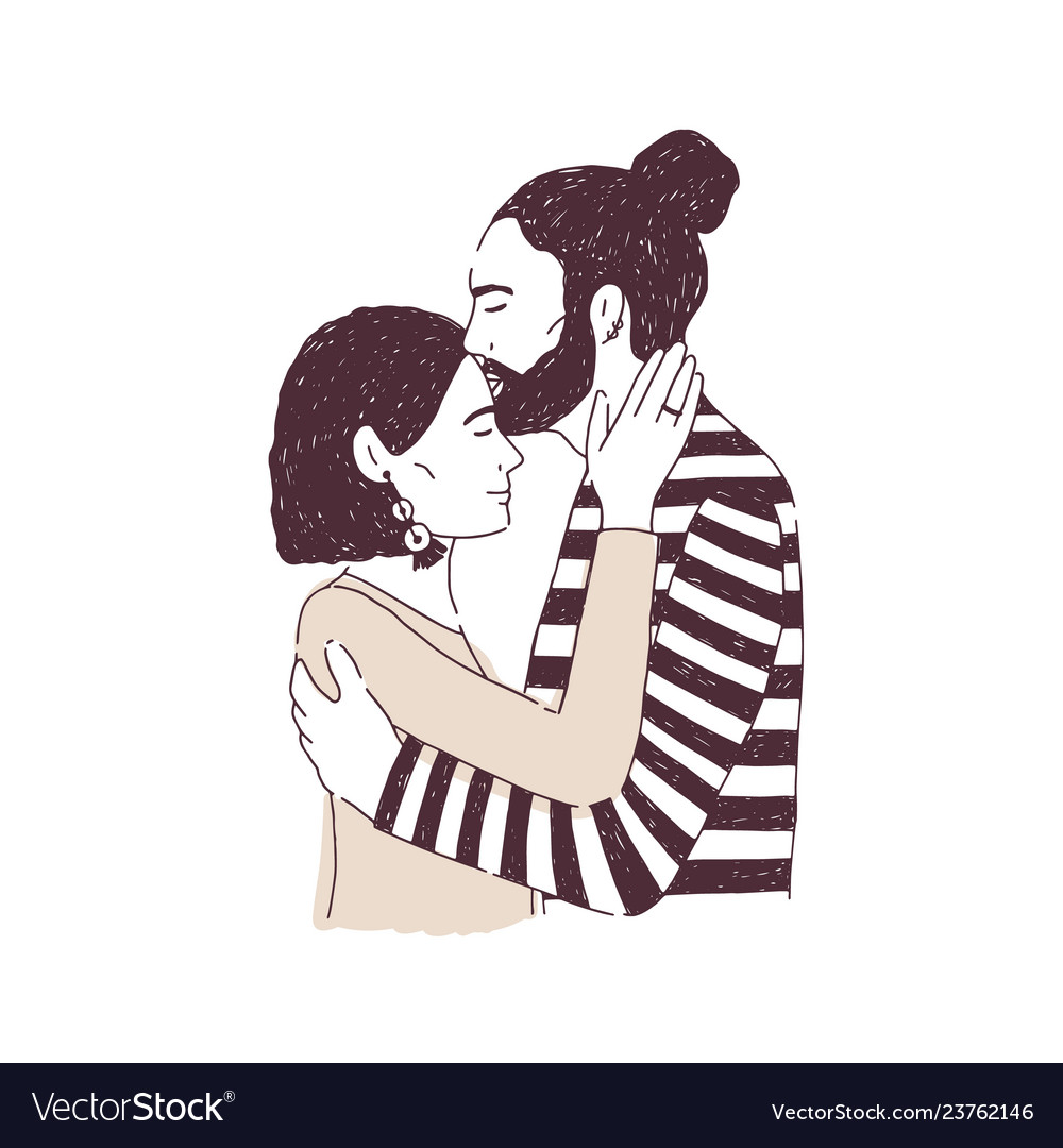 Happy valentines day cute couple forehead kiss Vector Image