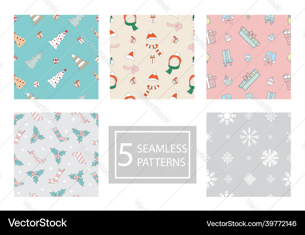 Seamless patterns set with different christmas Vector Image