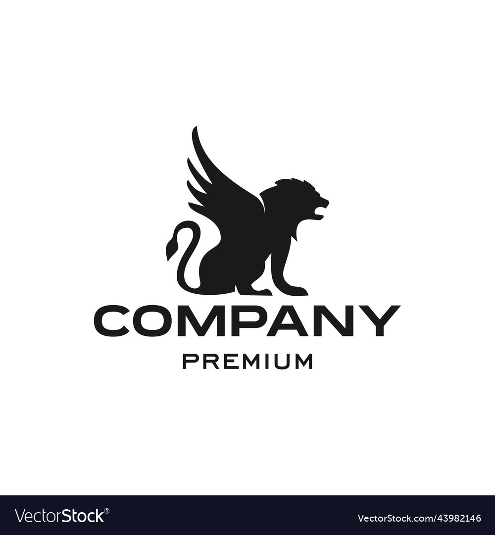 Silhouette logo of black lion with wings vector image Silhouette logo of black lion with wings