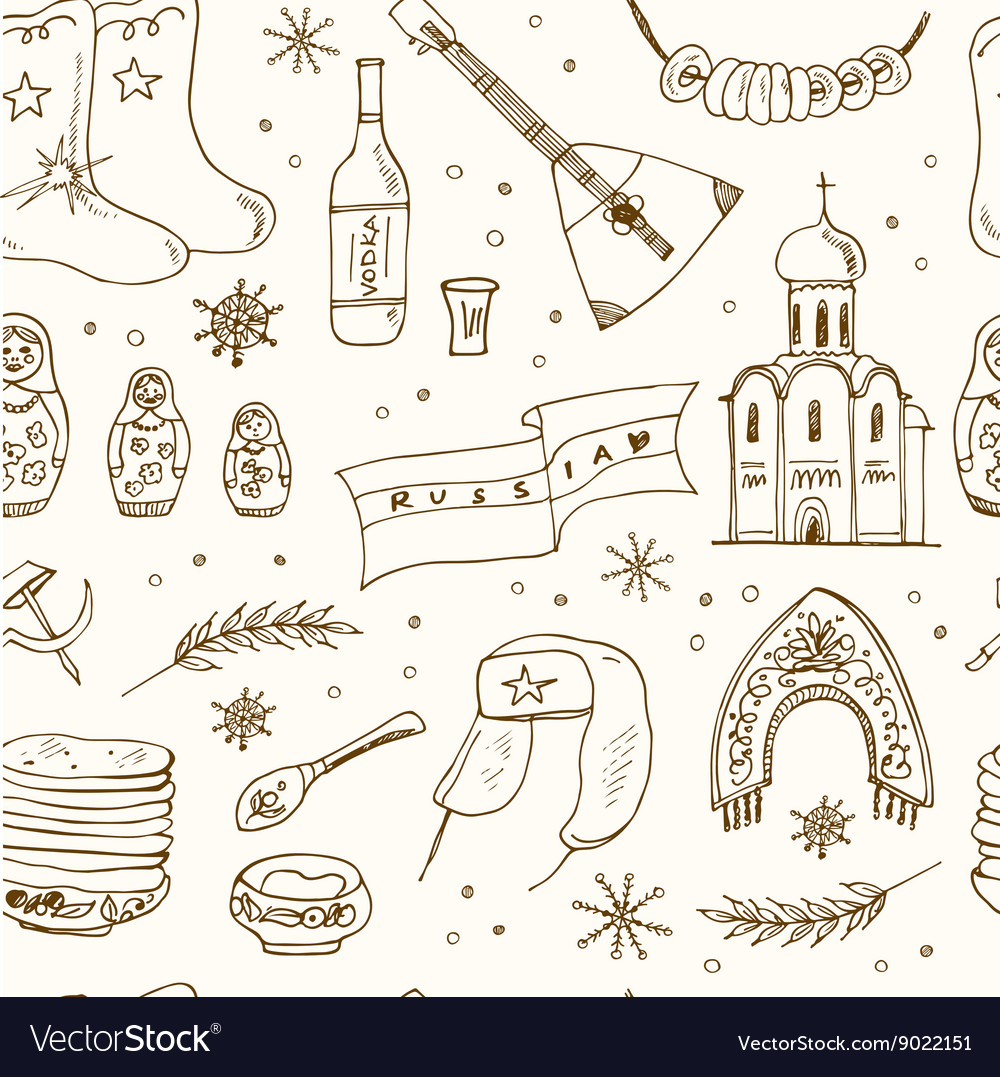 Hand drawn doodle russia travel seamless pattern Vector Image