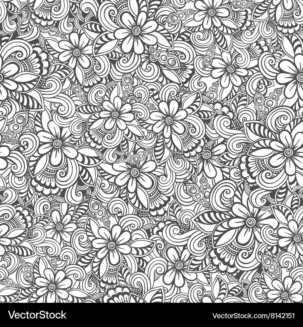 Hand drawn seamless flower pattern doodle style Vector Image