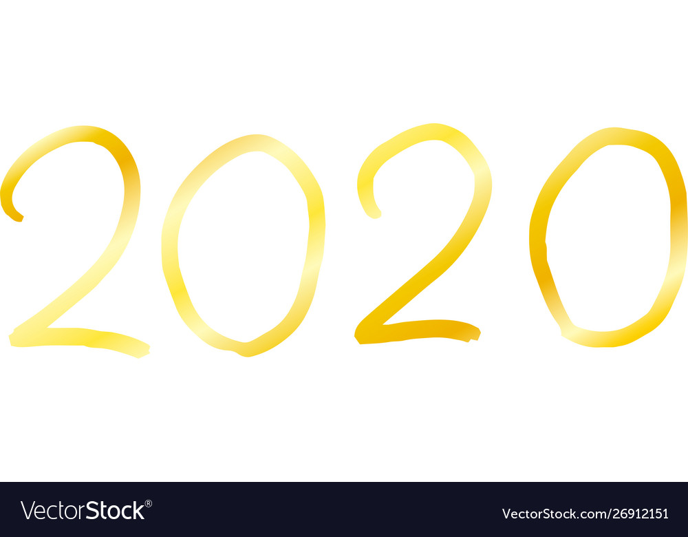 Handwritten gold 2020 character Royalty Free Vector Image