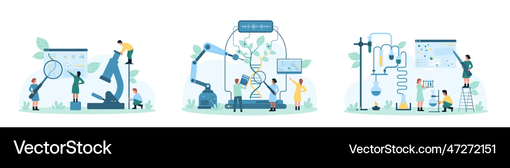 Science research set tiny people study dna Vector Image