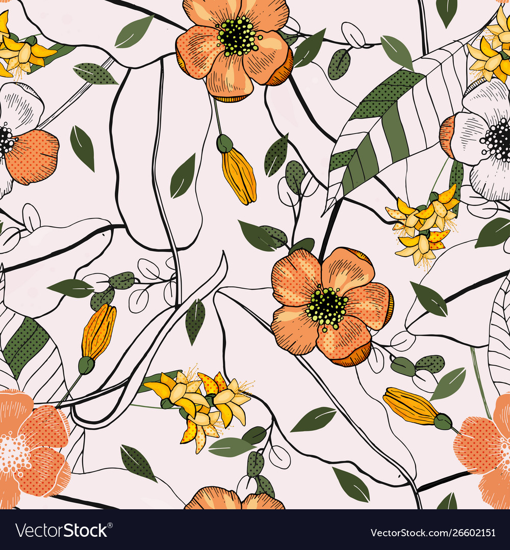 Stylized art floral template rustic seamless