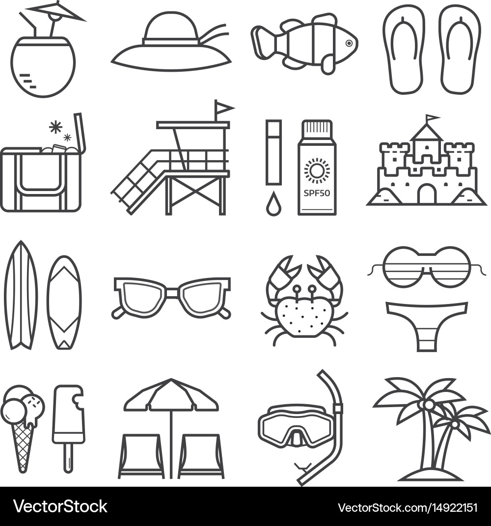Summer beach icons Royalty Free Vector Image - VectorStock