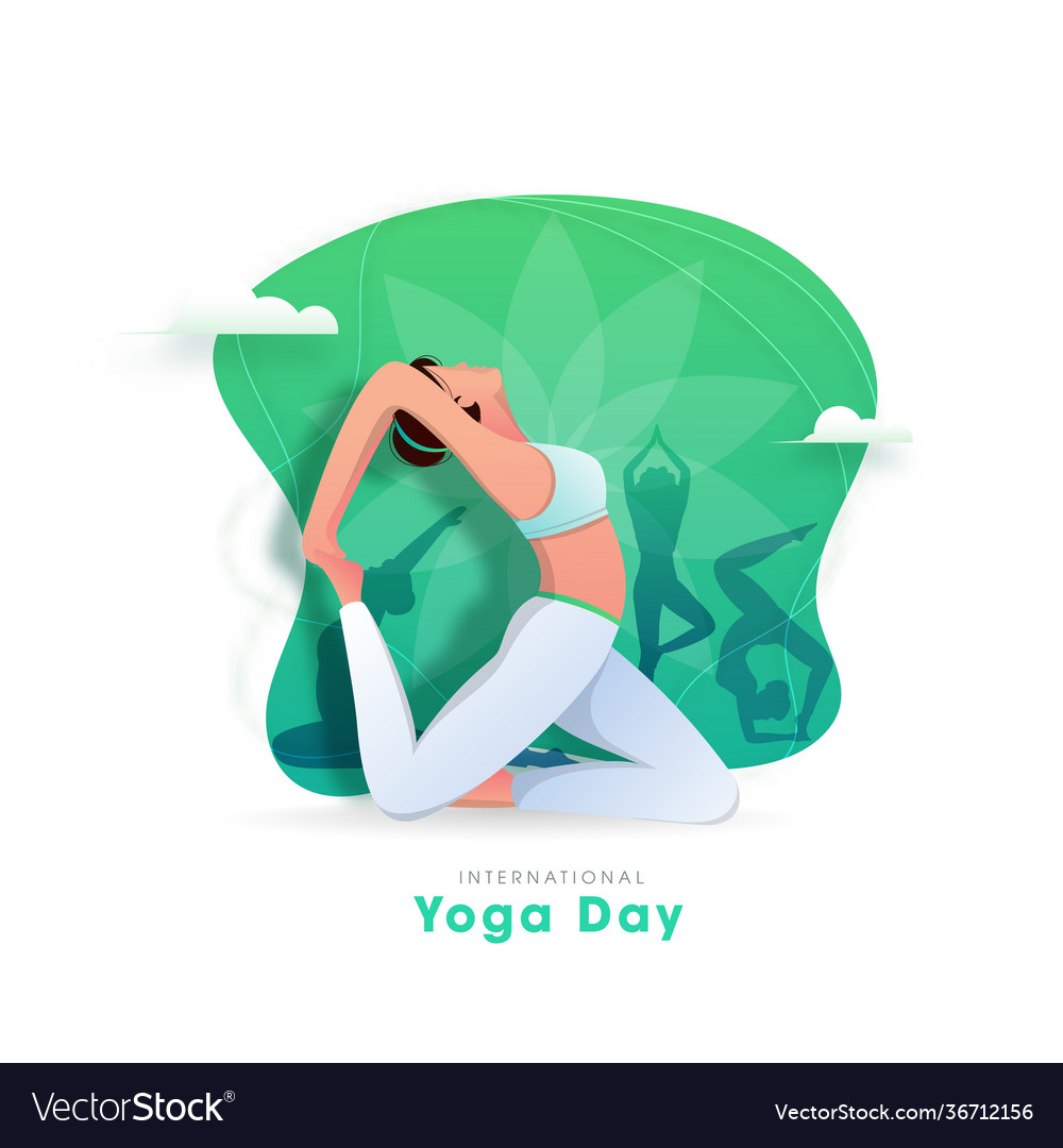 International yoga day concept with female doing Vector Image