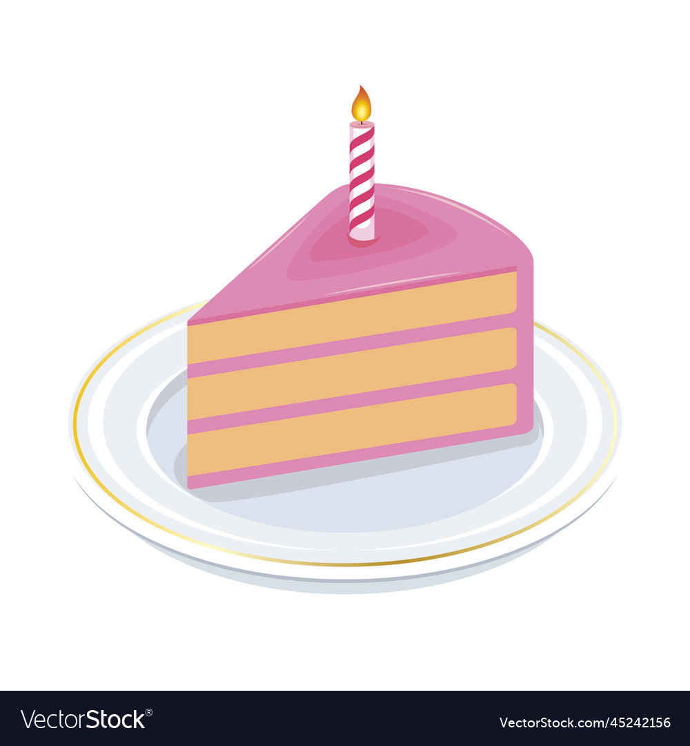 Pink birthday cake with candle icon Royalty Free Vector