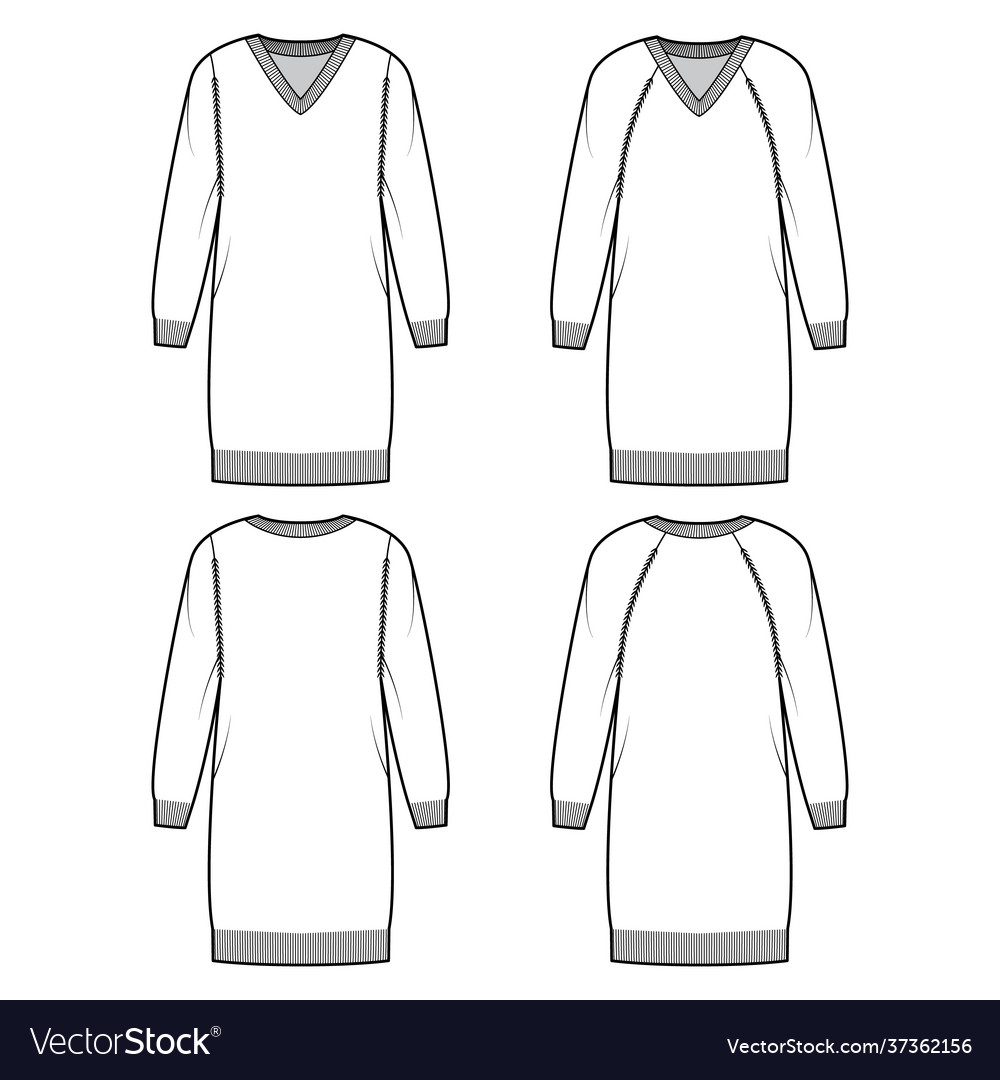 Set v-neck dress sweaters technical fashion Vector Image