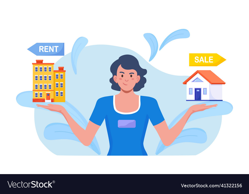 Woman choosing between rent and sell property Vector Image