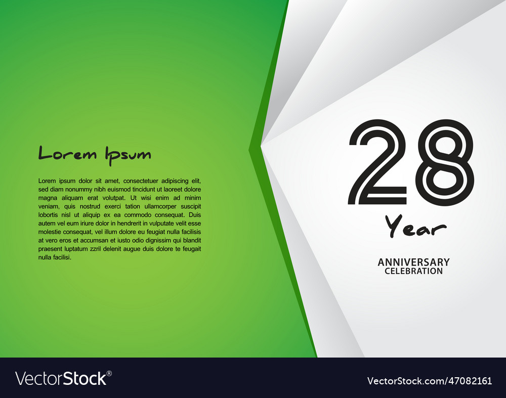 28 year anniversary celebration logotype on green Vector Image