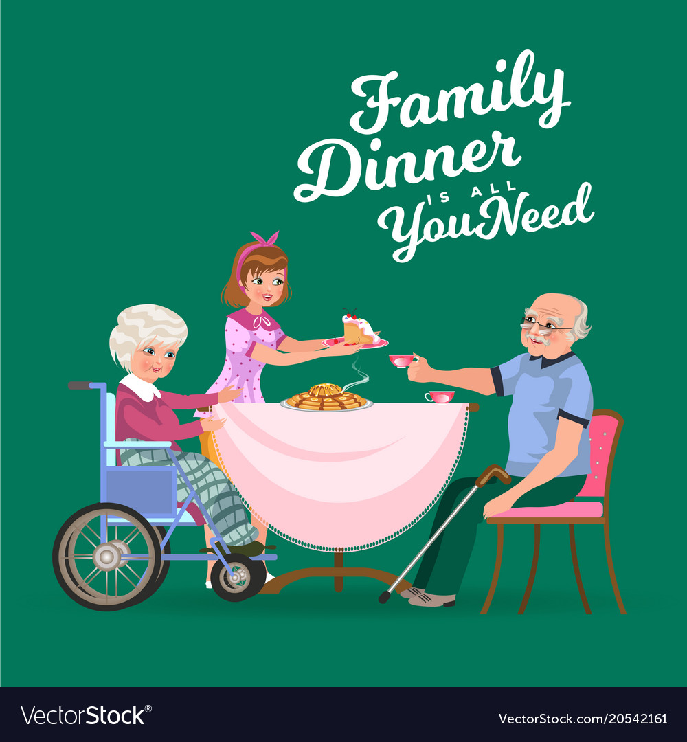 Family eating dinner at home happy people eat Vector Image