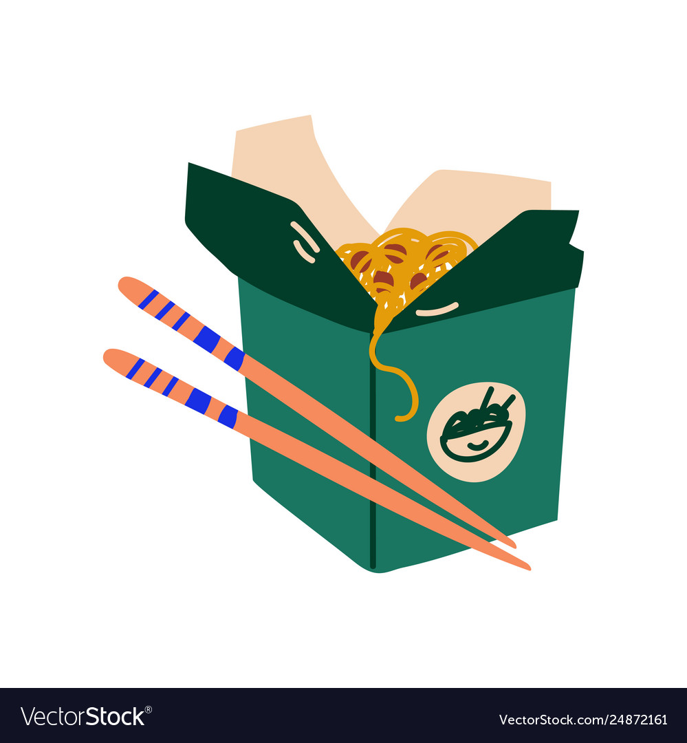 Green takeaway carton box noodles