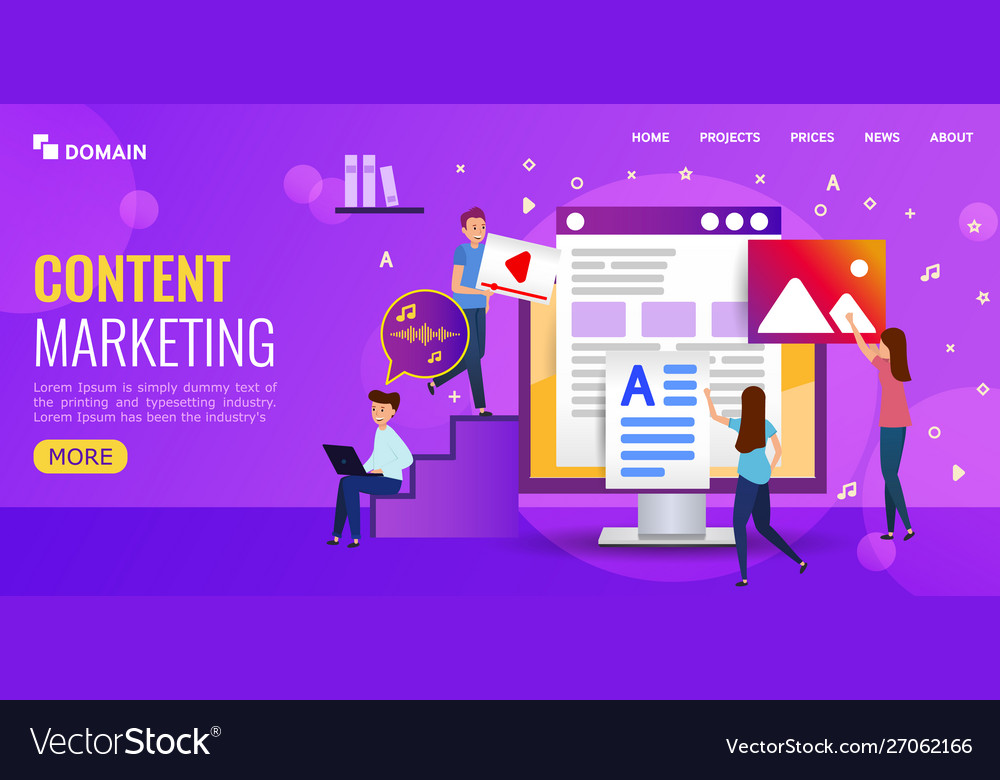 Content marketing fot landing page Royalty Free Vector Image