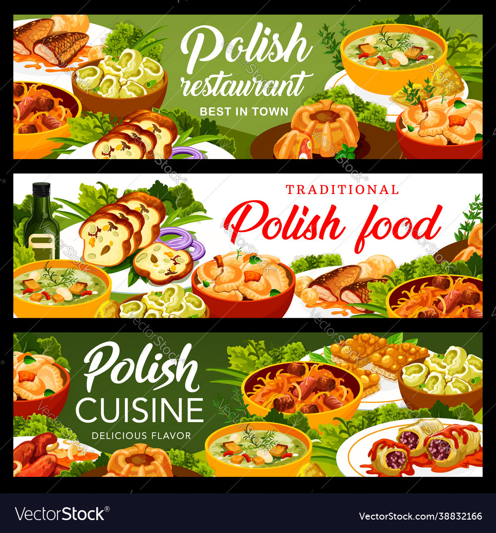 Polish cuisine restaurant dishes banners Vector Image