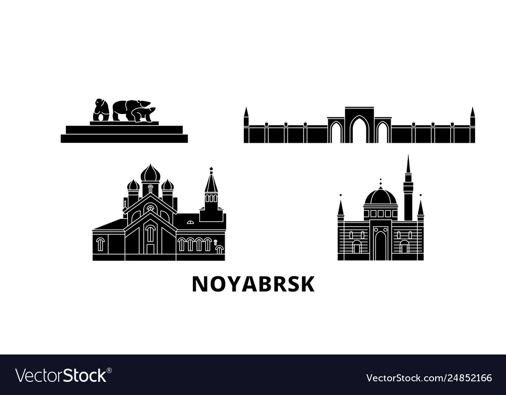 Russia noyabrsk flat travel skyline set Royalty Free Vector