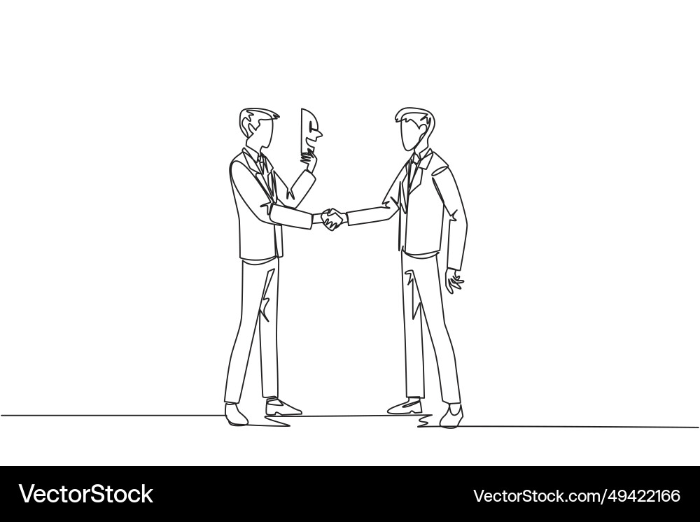 Single continuous line drawing two businessmen Vector Image