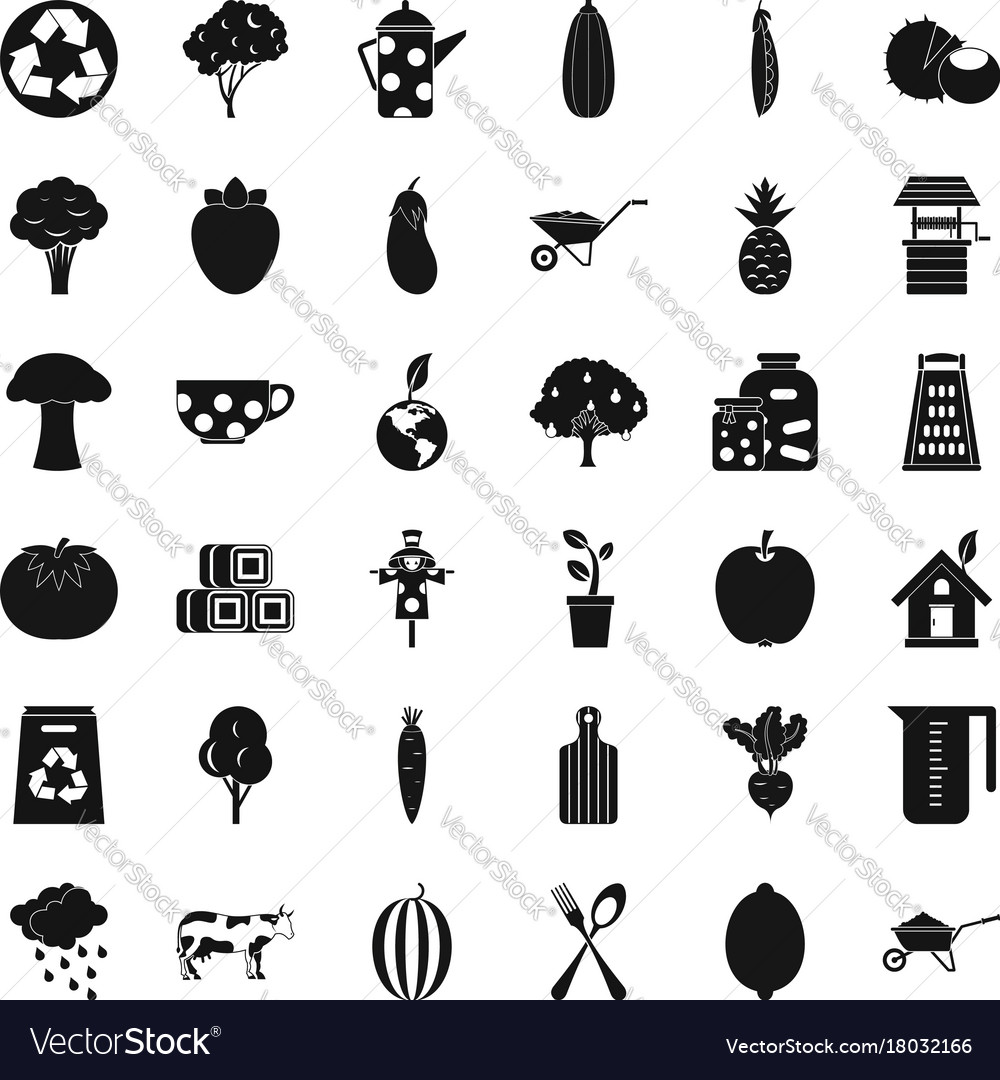 Wheelbarrow icons set simple style Royalty Free Vector Image