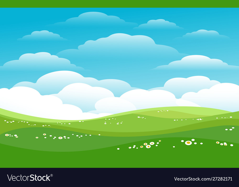 Blue skies green hills horizon Royalty Free Vector Image