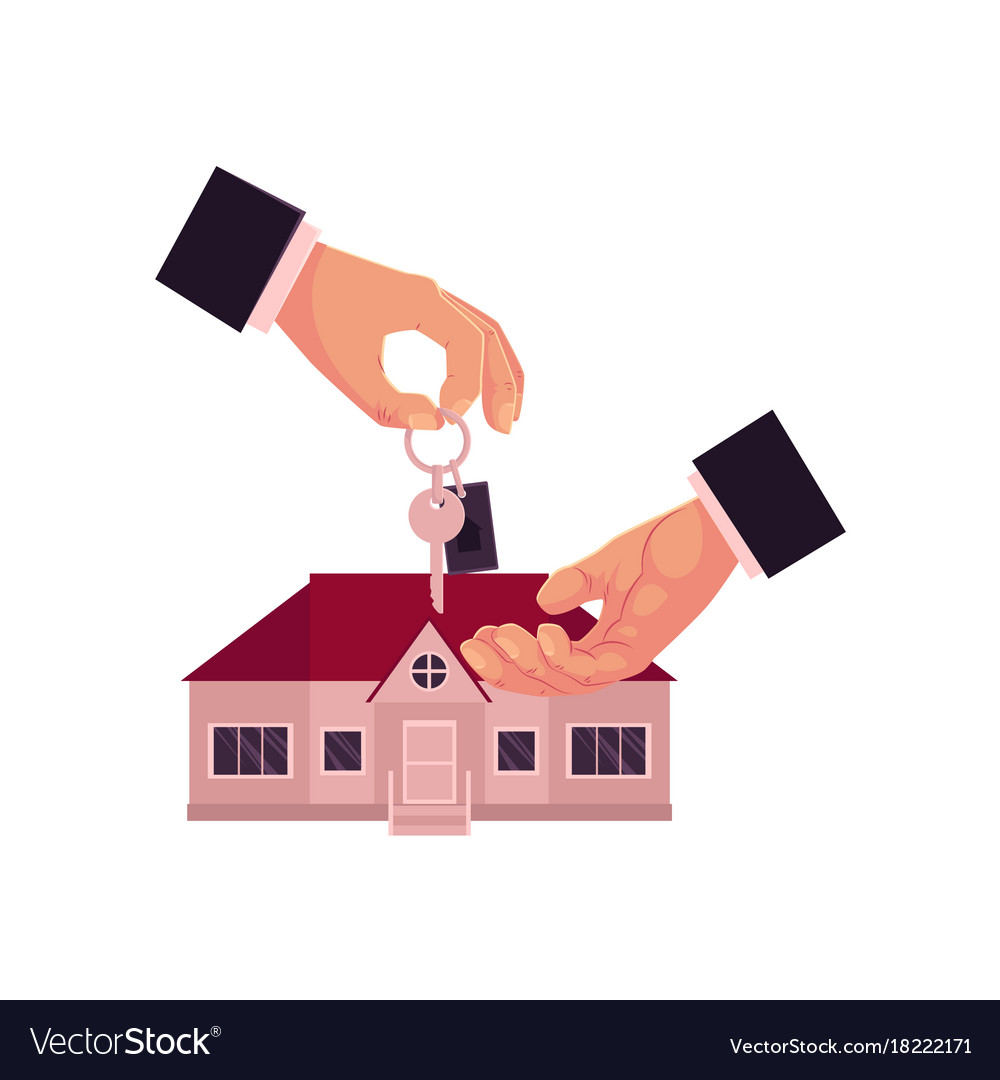 Cartoon male hands giving taking house home key Vector Image