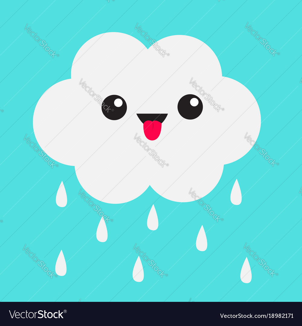 Cute cartoon kawaii cloud with rain drops showing Vector Image