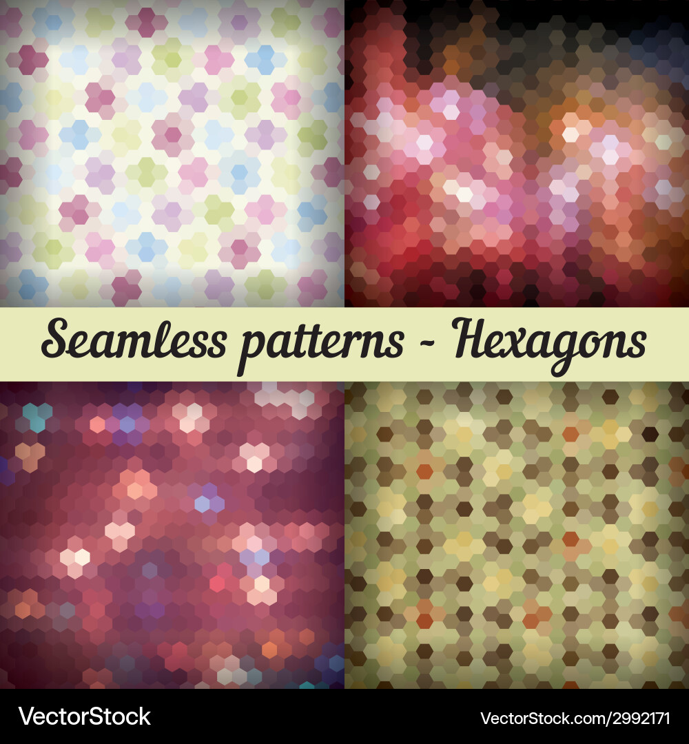 Hexagons set of seamless patterns abstract Vector Image