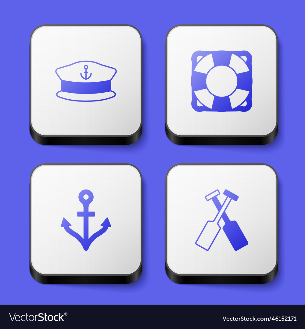Set captain hat lifebuoy anchor and crossed oars Vector Image