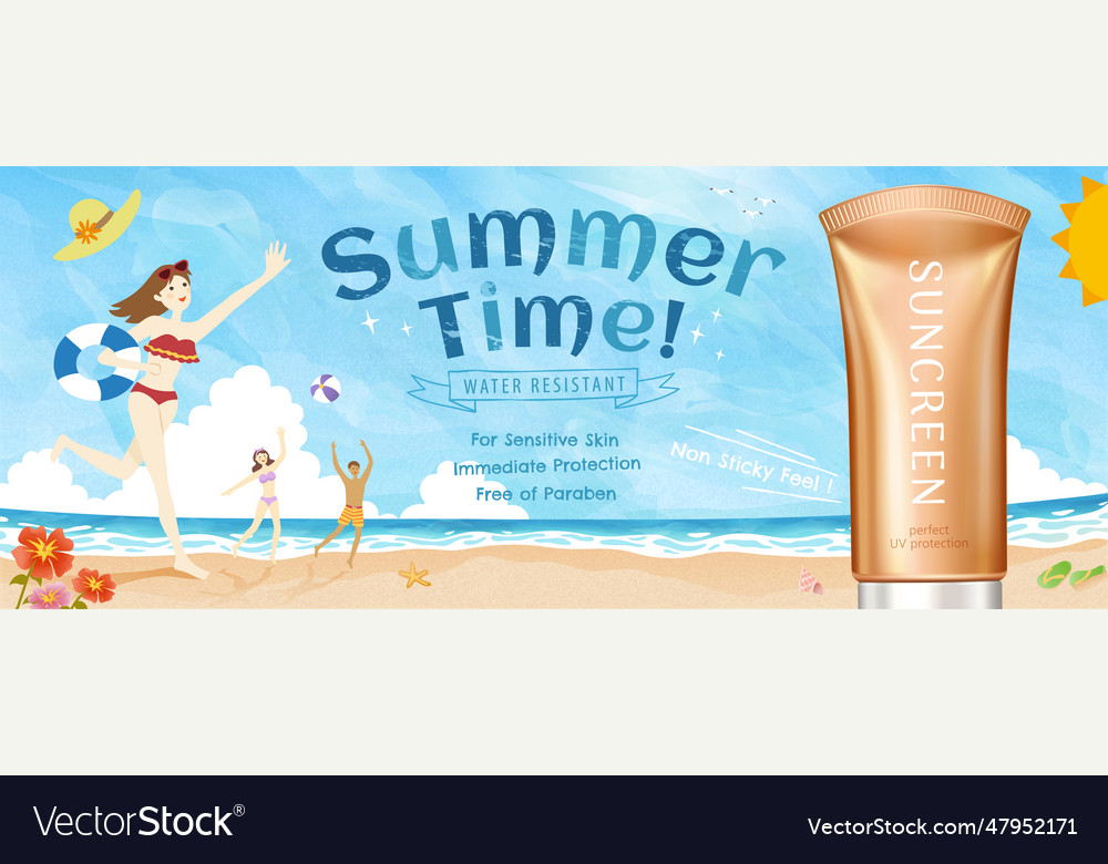 Summer sunscreen product ads Royalty Free Vector Image