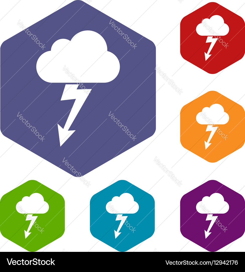 Cloud with lightning icons set Royalty Free Vector Image