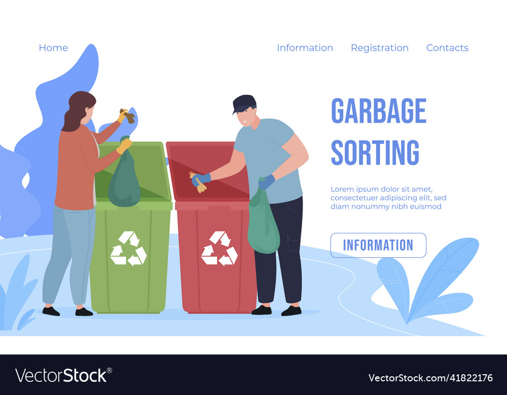 Garbage sorting information landing page user Vector Image