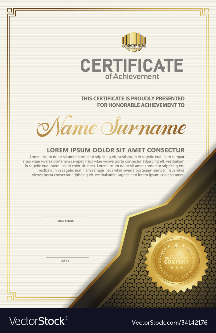 Luxury Vertical Modern Certificate Template Vector Image