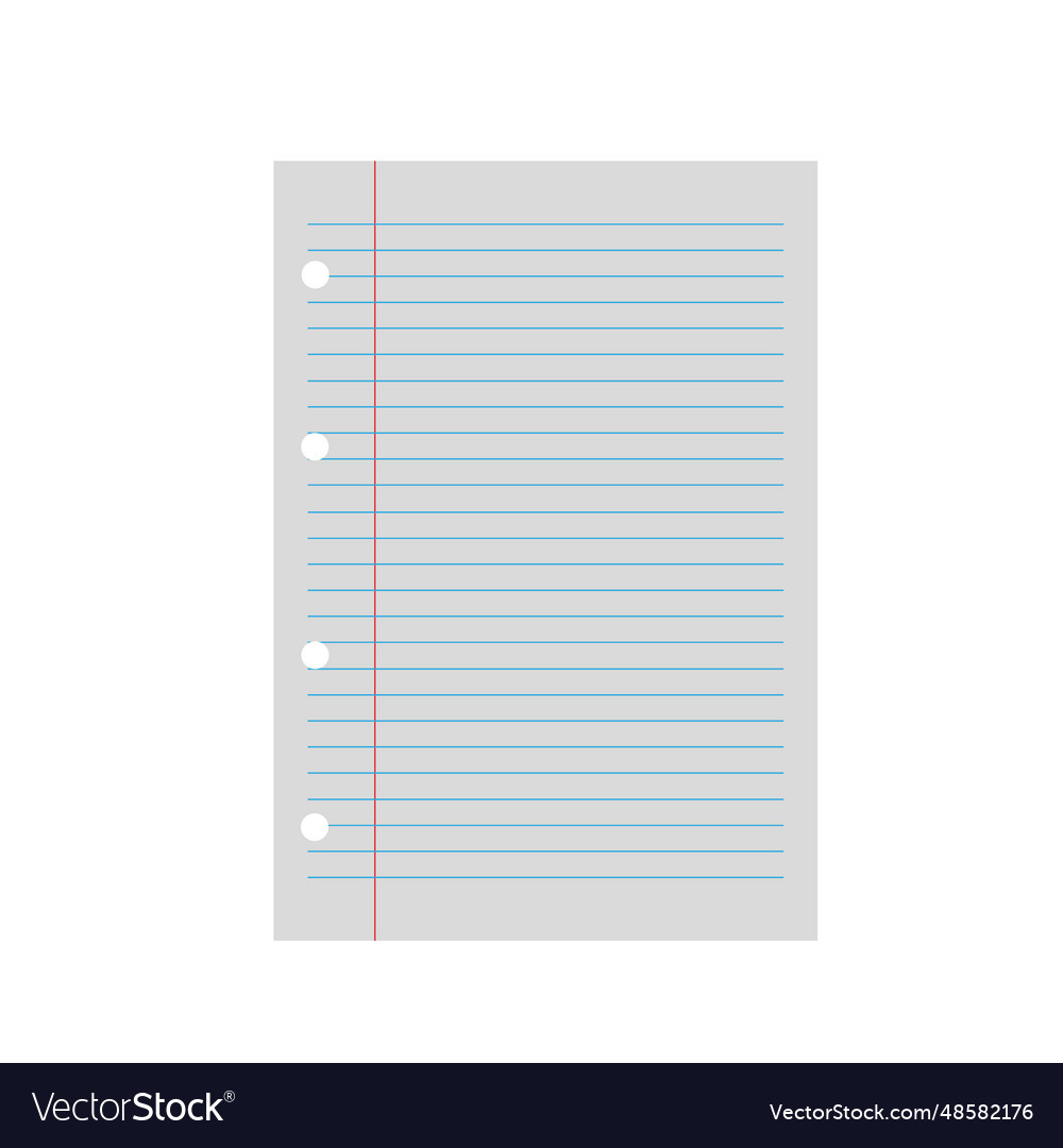 Sheet of lined paper with holes for binding vector image