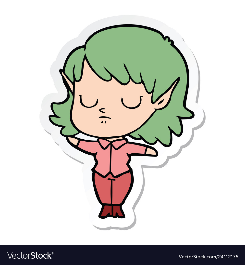 Sticker of a cartoon elf girl Royalty Free Vector Image