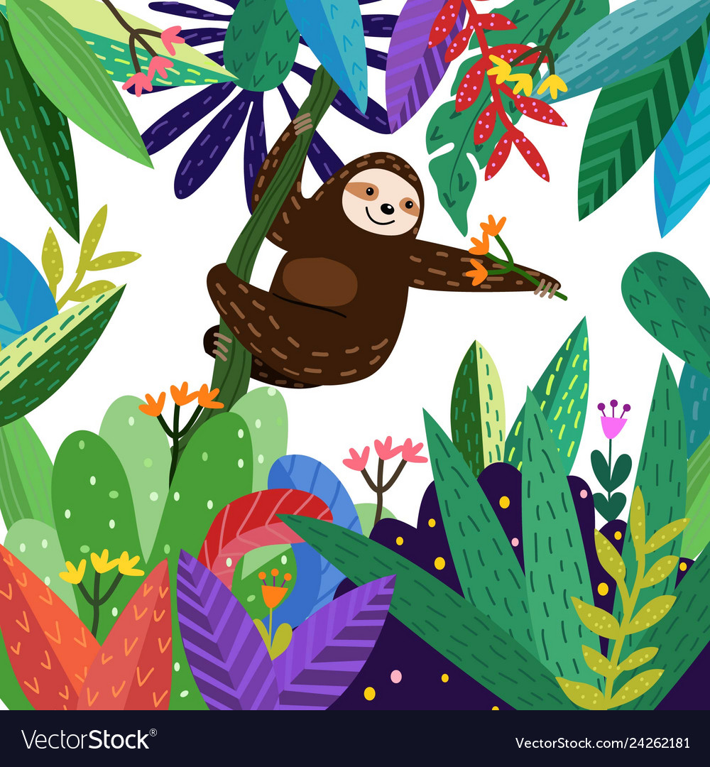 Cute sloth funny in colorful forest cartoon Vector Image