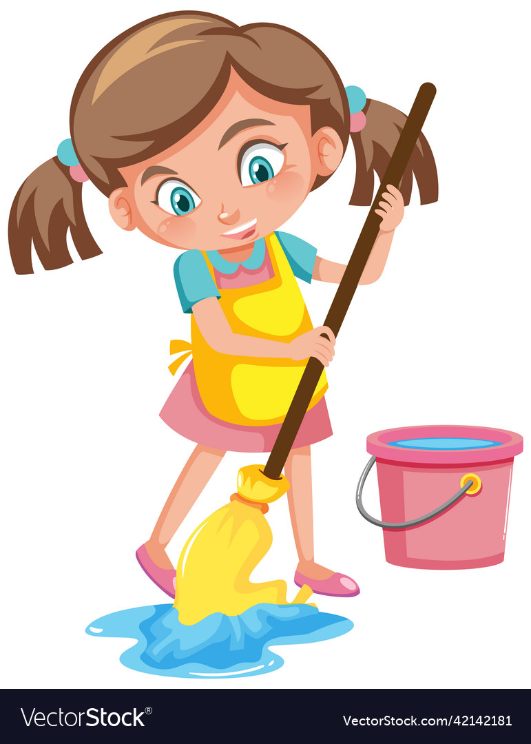 Girl mopping the floor on white background Vector Image