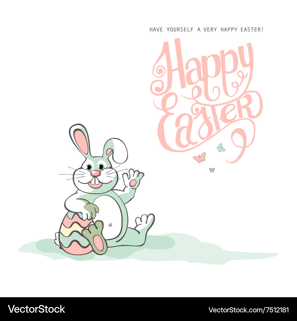 Happy Easter Easter bunnies and egg in field Vector Image