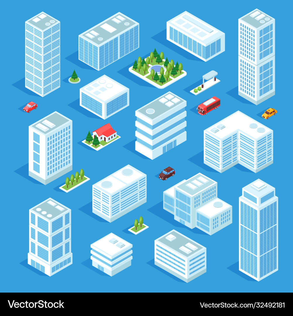 Isometric modern city set Royalty Free Vector Image