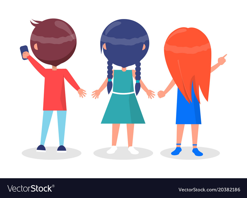 Back view on best friends girls and boy isolated Vector Image