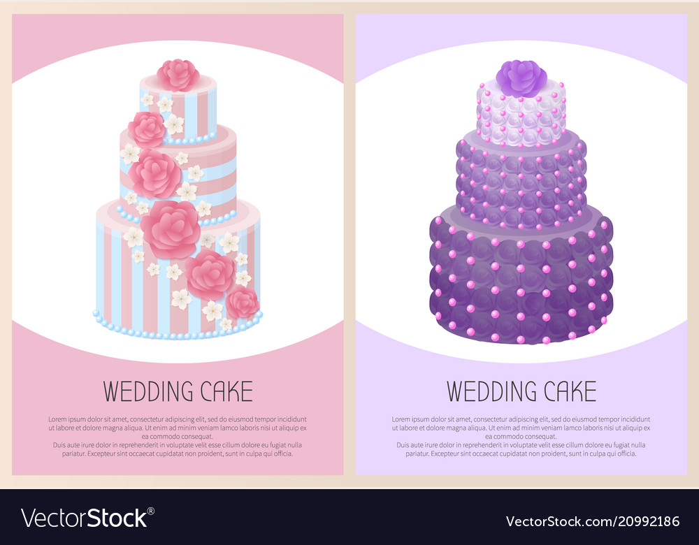 Wedding Cakes Set Sweet Bakery Posters Text Vector Image