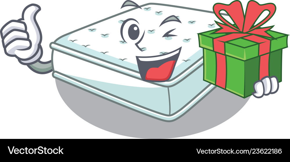 With gift cartoon mattress made to sleep Vector Image