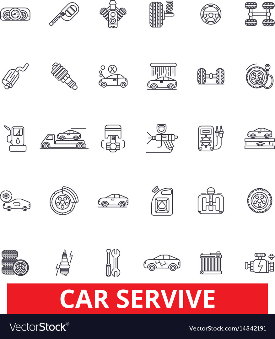 Car service mechanic engine parts wash tires Vector Image