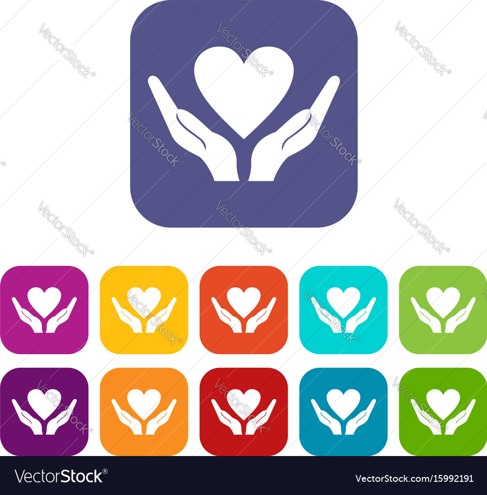 Hands holding heart icons set Royalty Free Vector Image